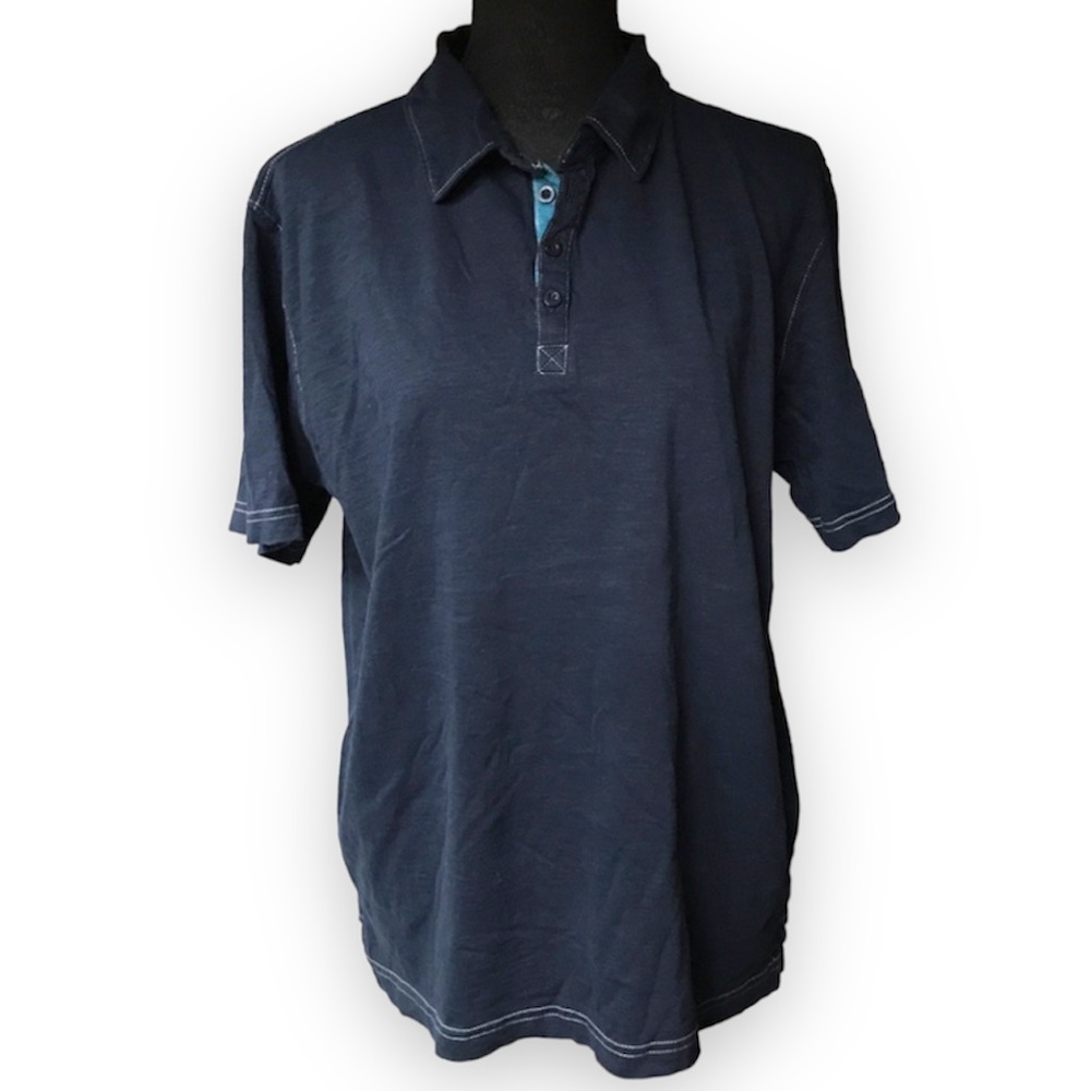 MICHAEL BRANDON Navy Blue Short Sleeve button polo